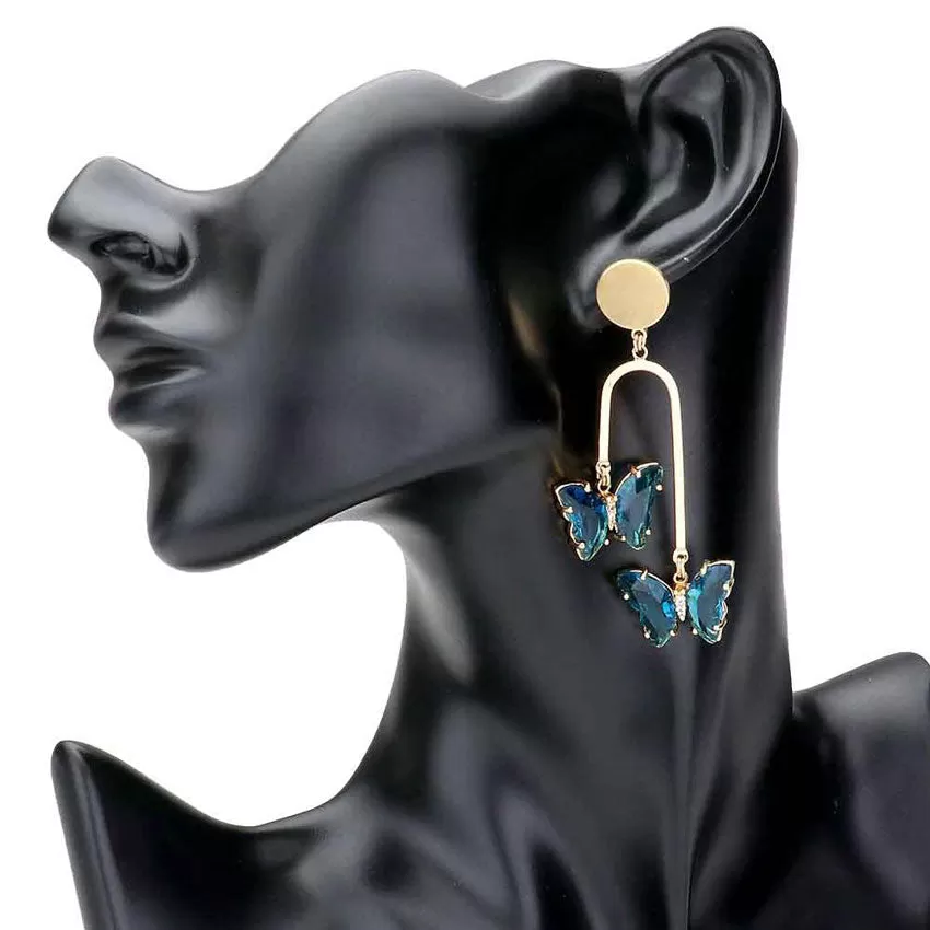 Geometric Metal Double Lucite Butterfly Dangle Earrings