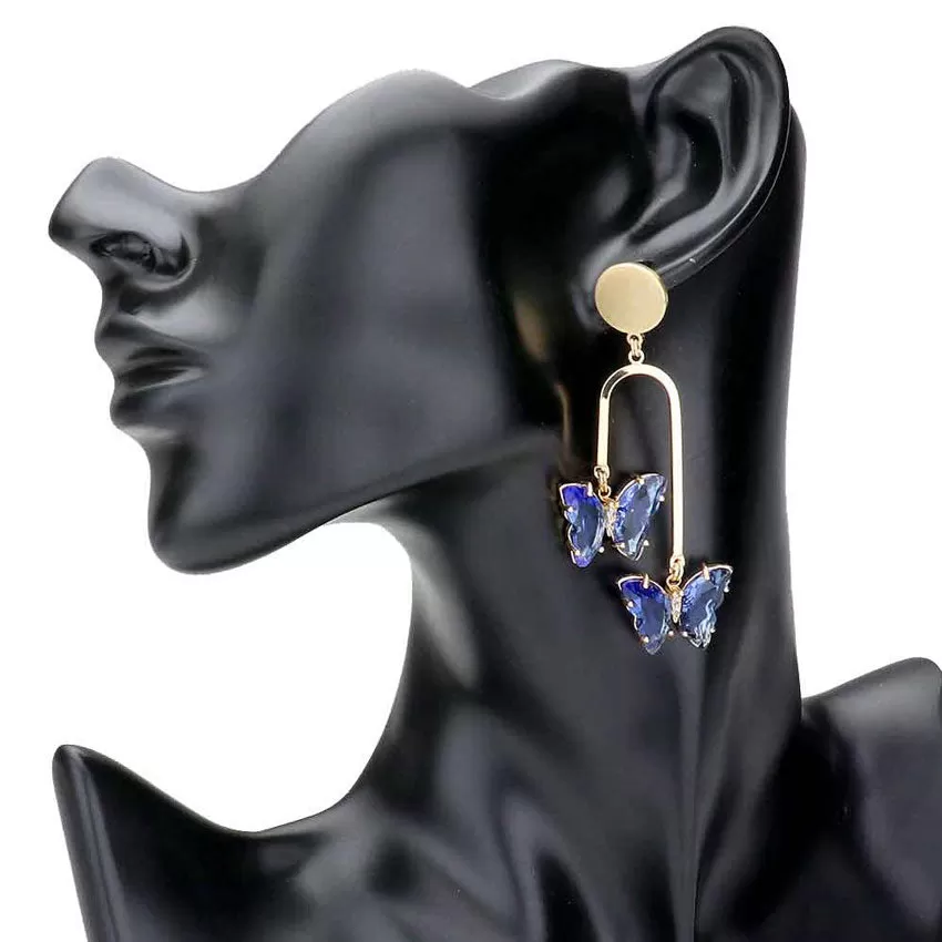 Geometric Metal Double Lucite Butterfly Dangle Earrings