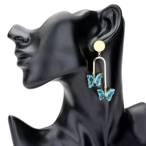 Geometric Metal Double Lucite Butterfly Dangle Earrings