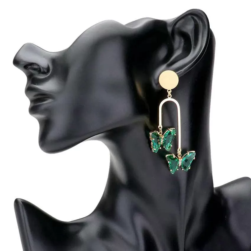 Geometric Metal Double Lucite Butterfly Dangle Earrings