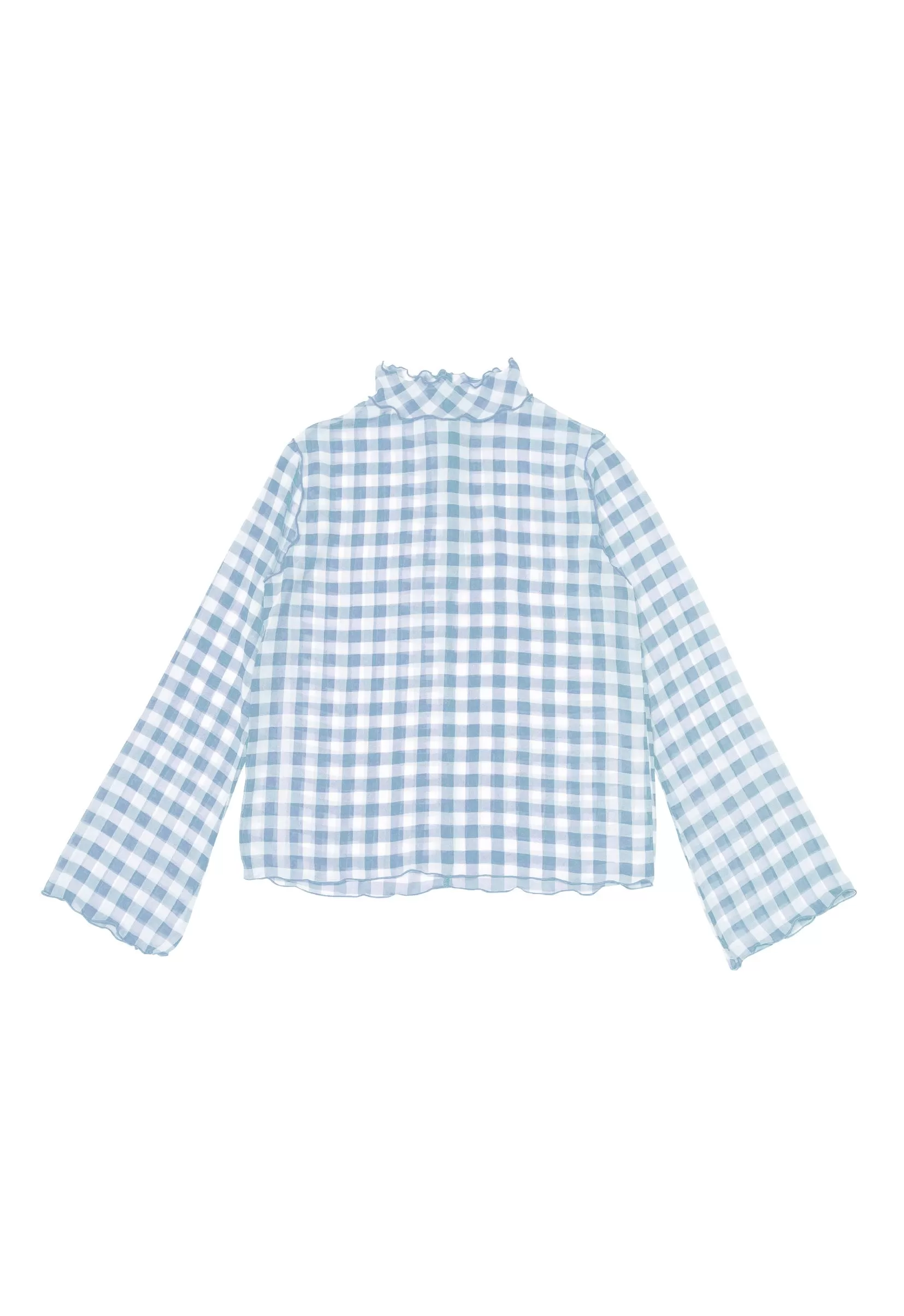 Gingham check see-through tops (Blue)