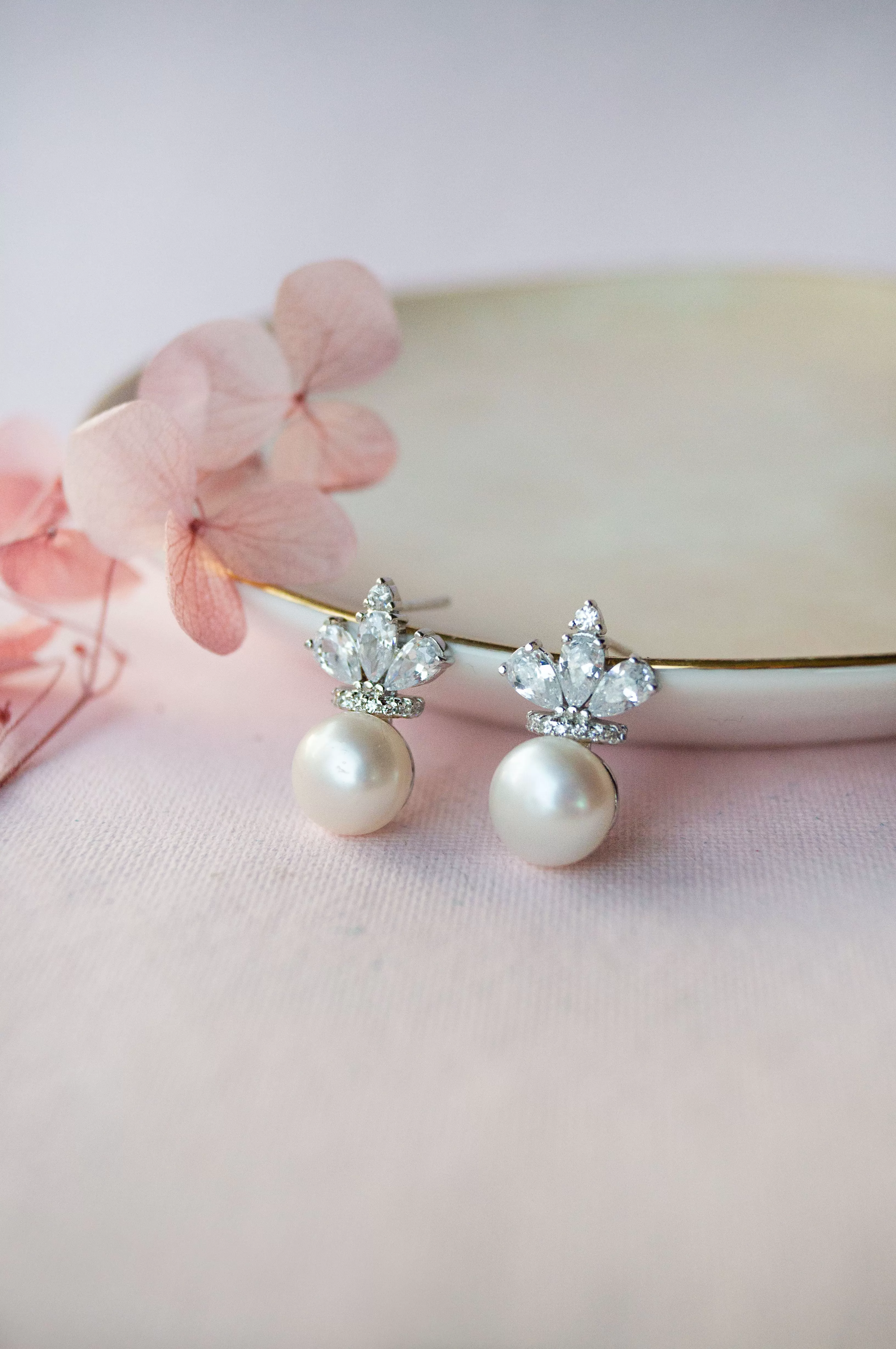 Glinting Pearl Sterling Silver Stud Earrings