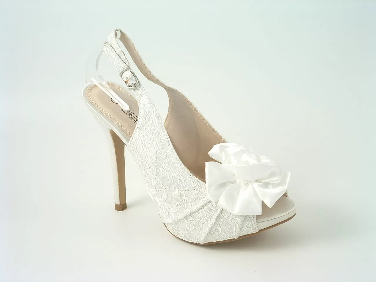 Glitz Shoes Kesha Ivory Lace Peep Toe Court Shoe