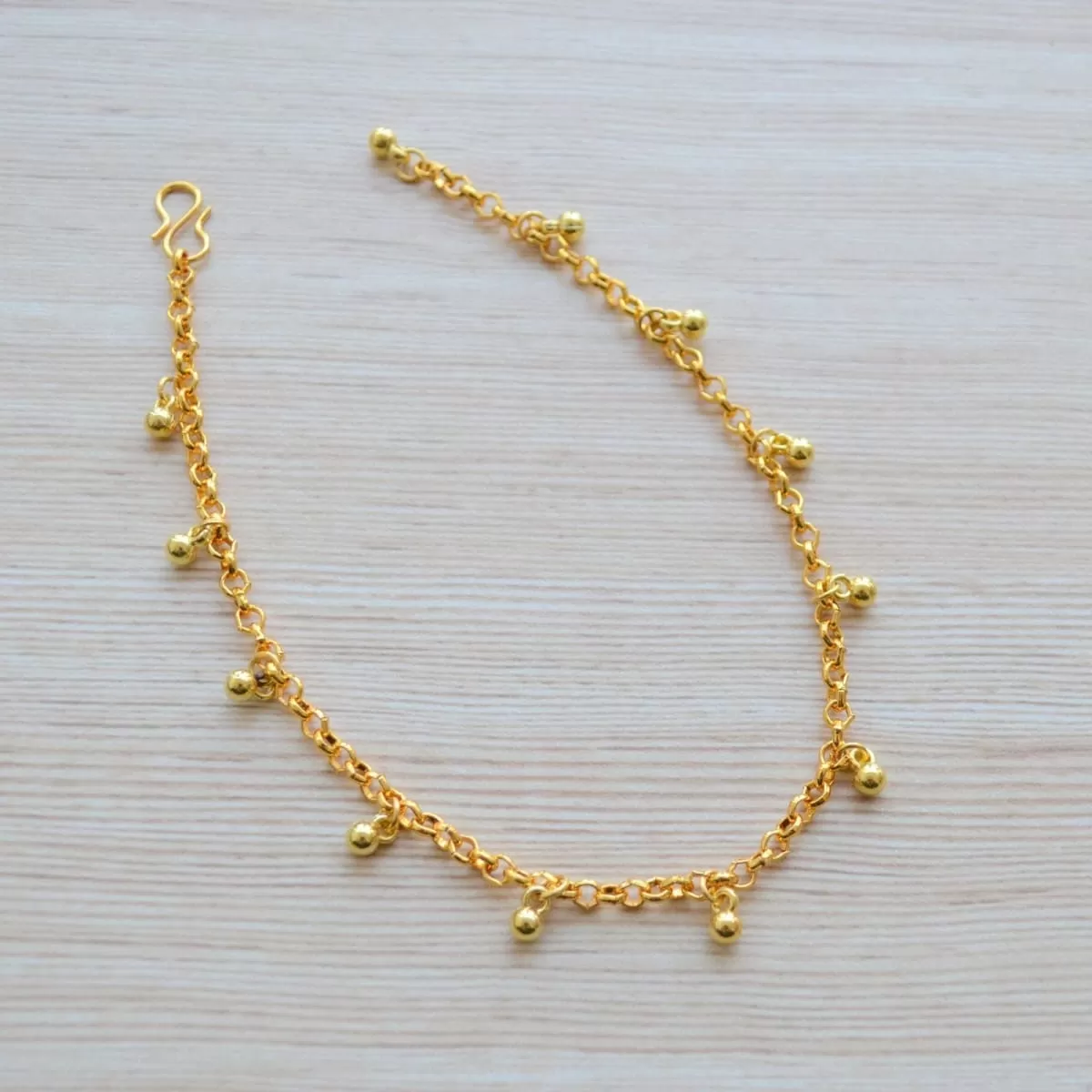 Gold plated Anklet Bracelet for women, Dainty Beaded simple boho ankle jewelry, Indian Payal, accessory for girls, kids