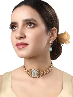 Gold Plated Kundan Necklace with Onyx and Monalisa