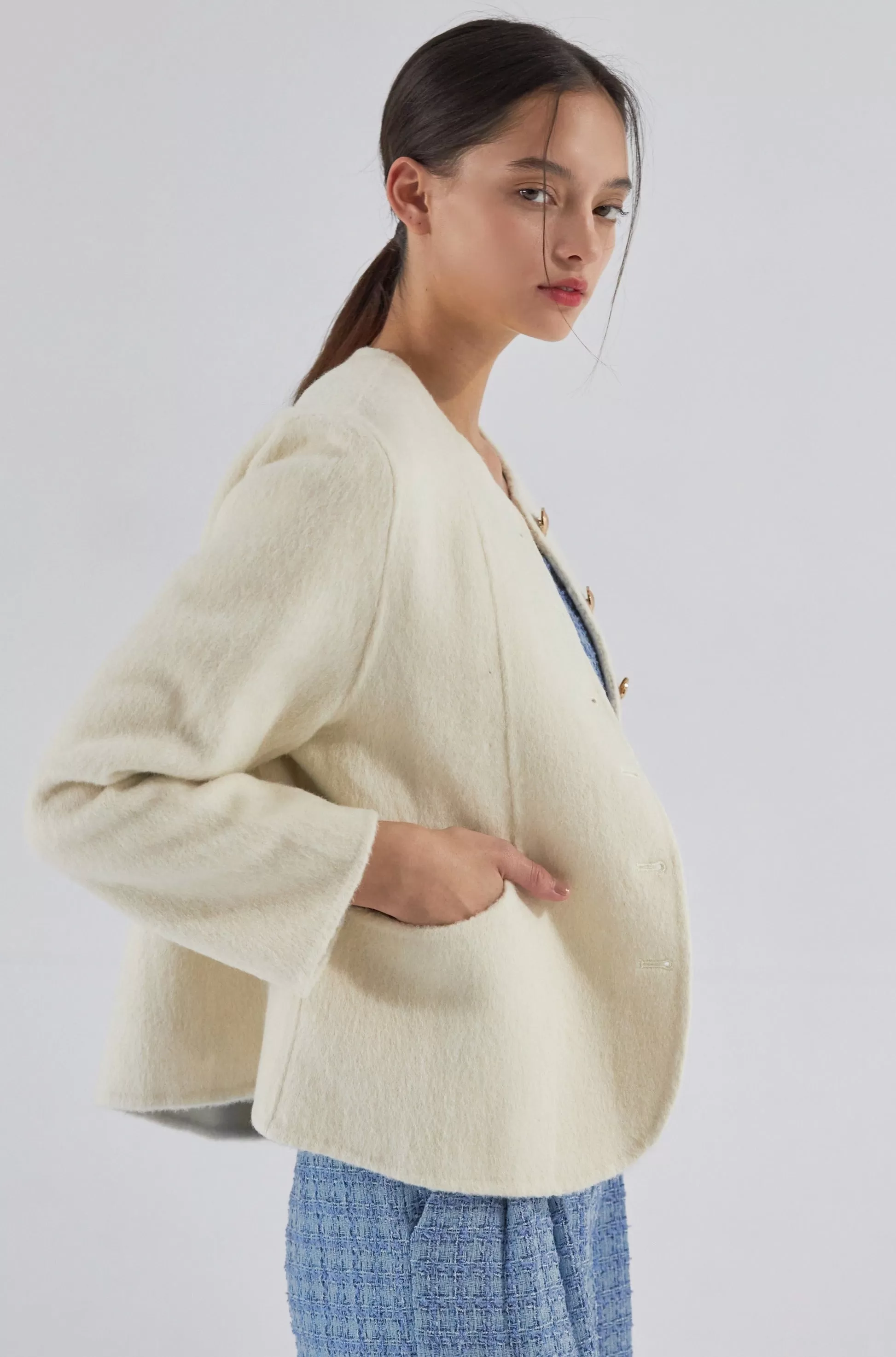 Golden ball wool coat in beige