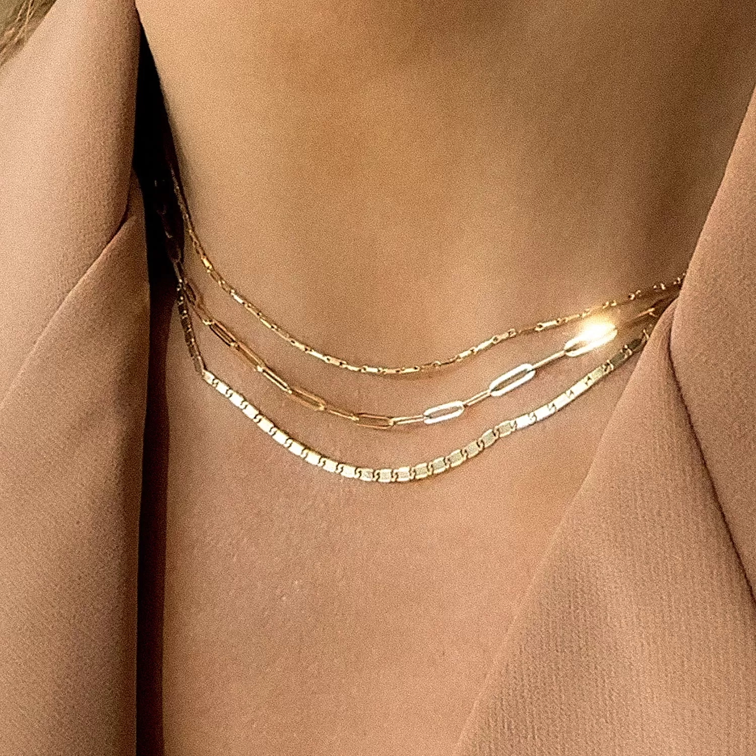 Golden Line Chain Necklace | Solid 14k Gold