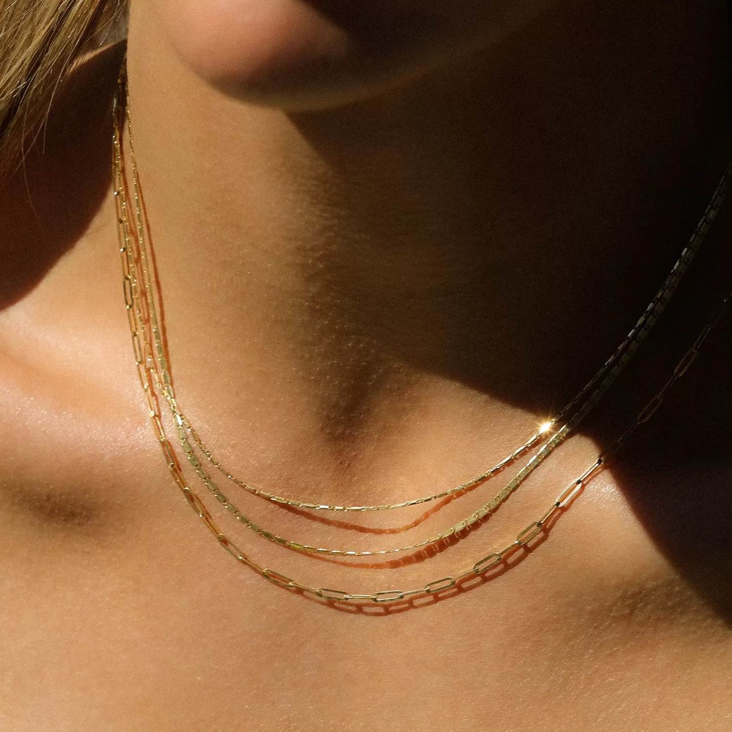 Golden Line Chain Necklace | Solid 14k Gold