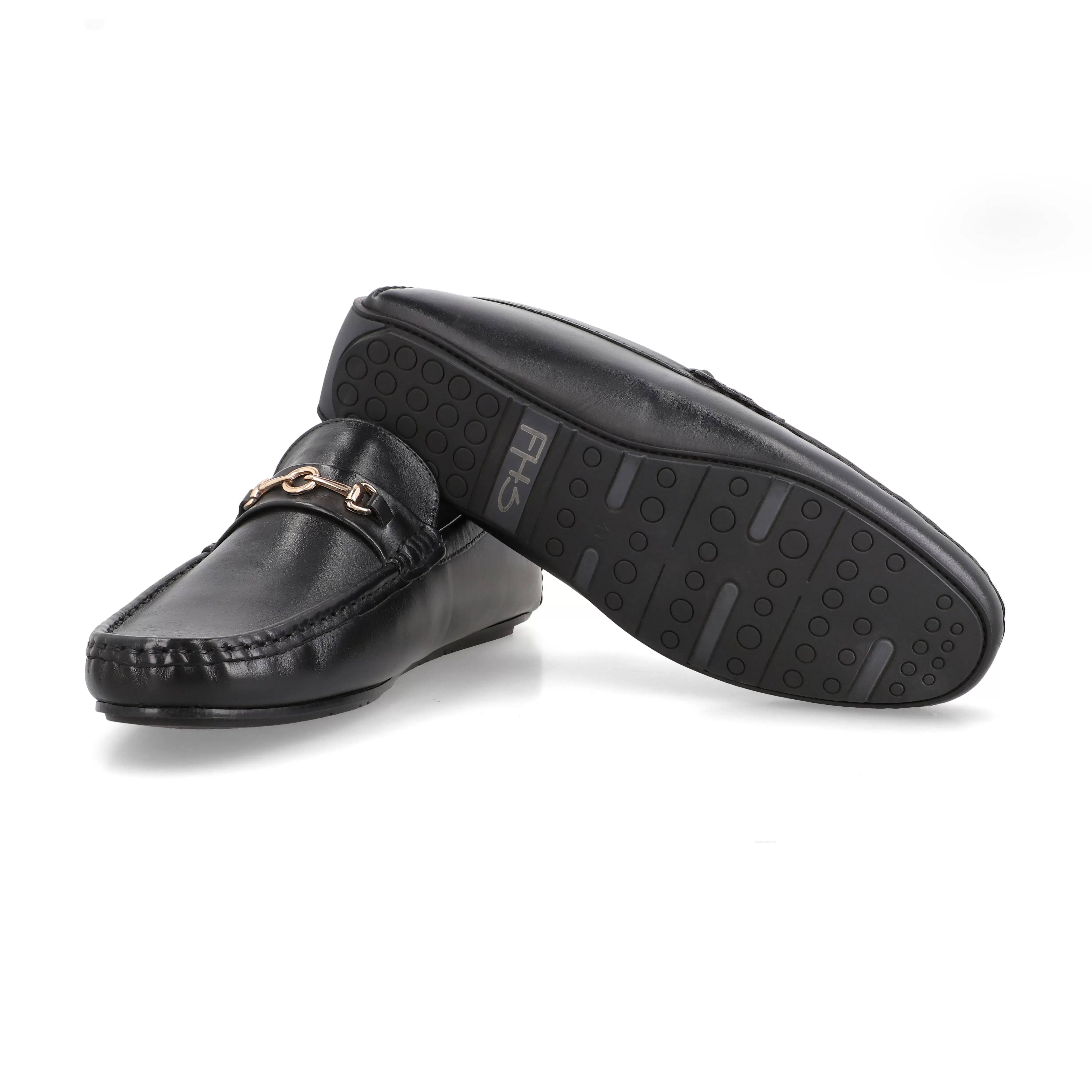 Golden Ring Buckled Moccasins-Black