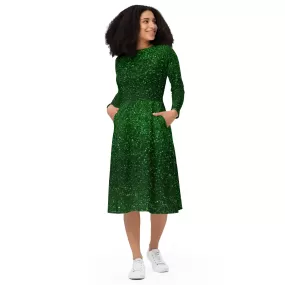 Green Dress For Women / Long Sleeve Midi Dress