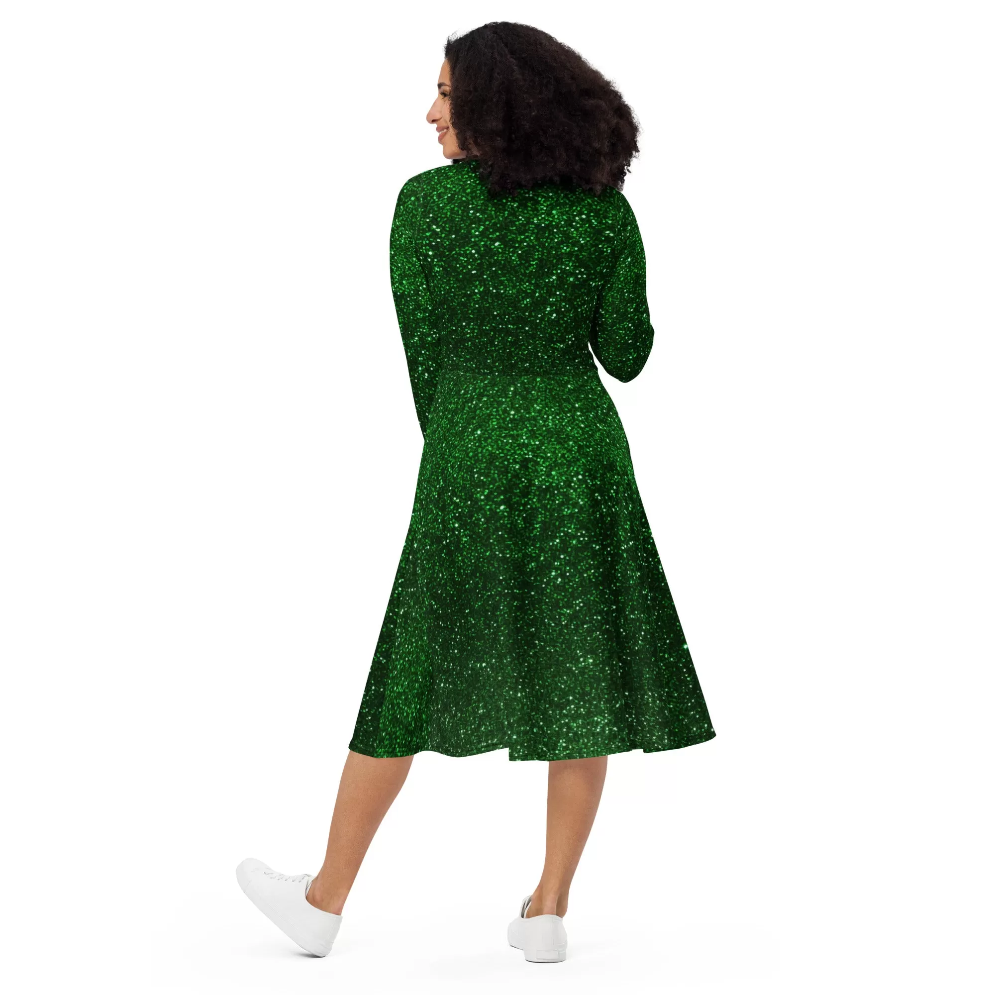 Green Dress For Women / Long Sleeve Midi Dress