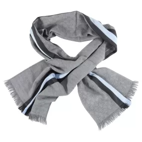 Gucci Grey and Blue Stripe Monogram Long Scarf