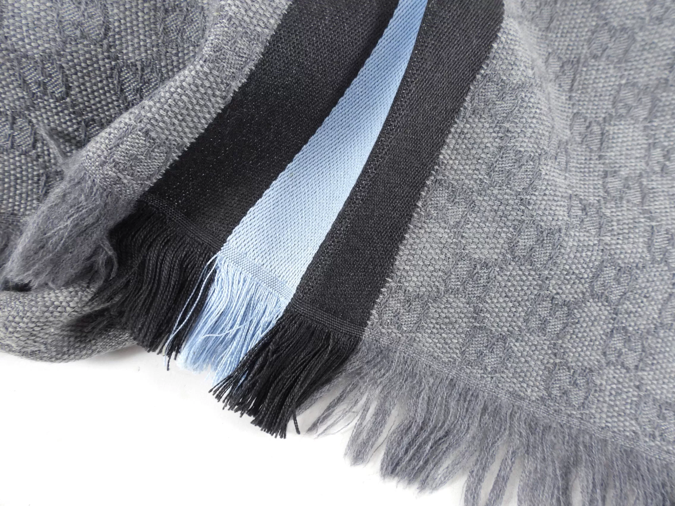 Gucci Grey and Blue Stripe Monogram Long Scarf