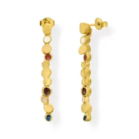 Handmade Gold Plated Drop Long Earrings With Multicolor Enamel Aura JOIDART