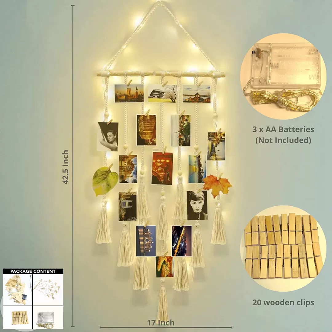 Hanging Photo Display Wall Decor With LED Light