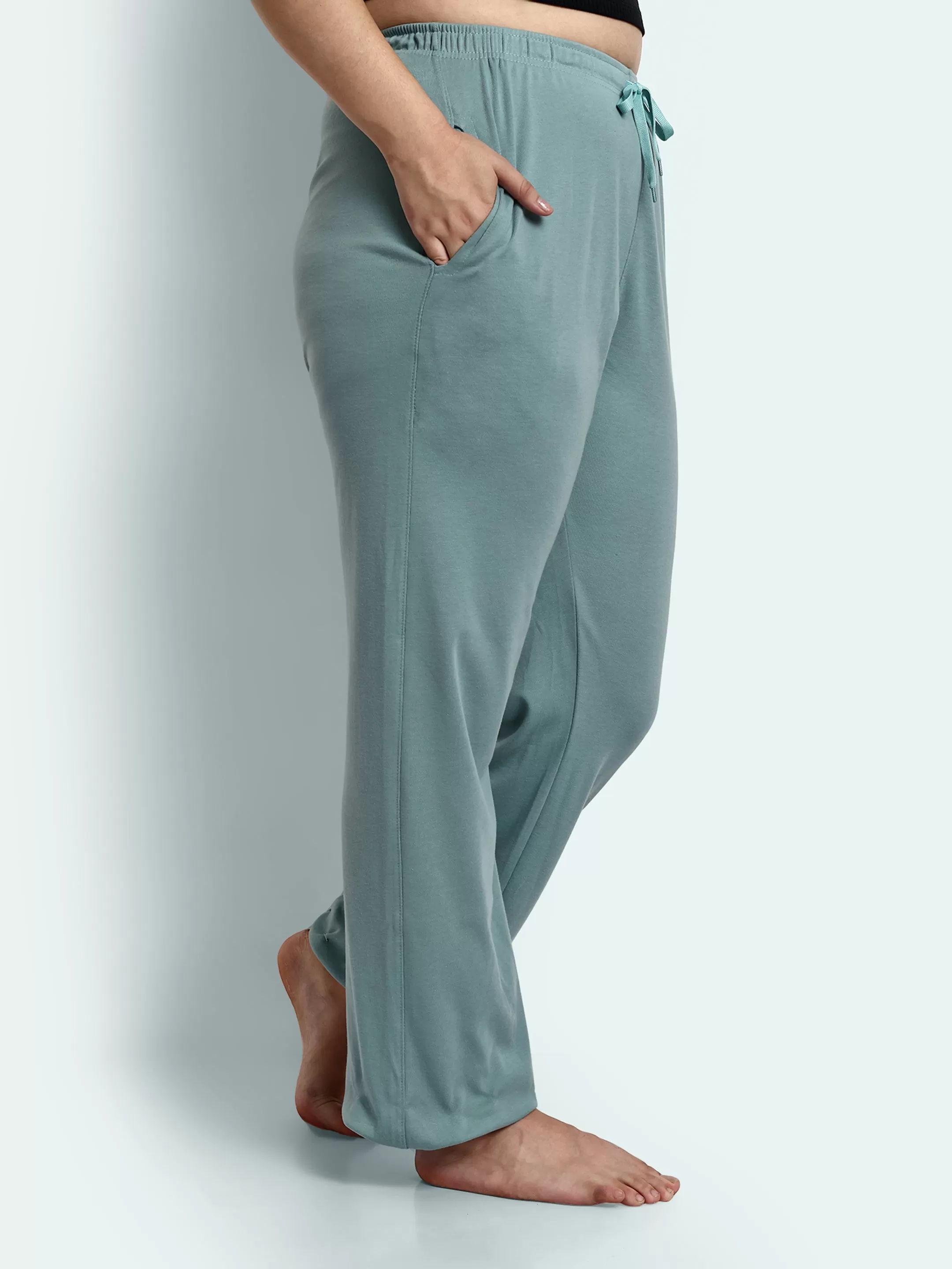 High Rise Cotton Straight Sage Trackpants(Available in Plus Size)