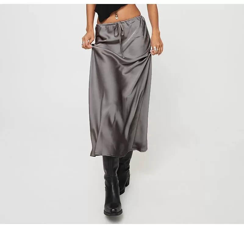 High Waist Long Satin Skirts for Women Spring