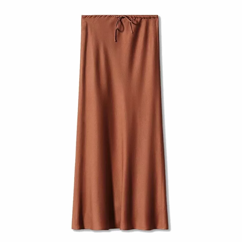 High Waist Long Satin Skirts for Women Spring