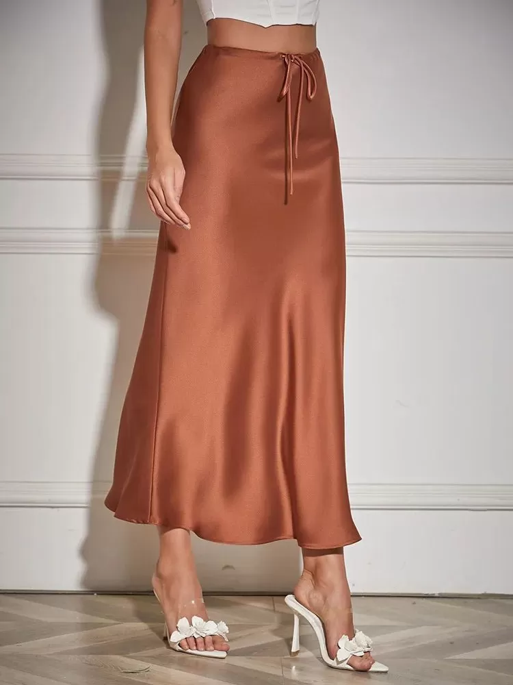 High Waist Long Satin Skirts for Women Spring