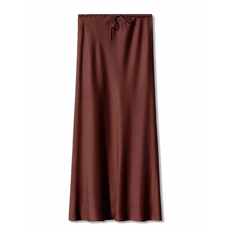 High Waist Long Satin Skirts for Women Spring