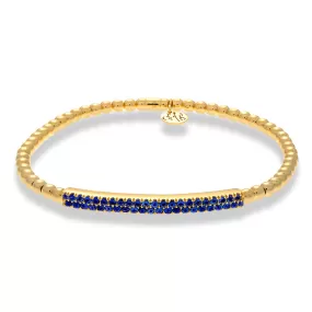 Hulchi Belluni Bracelet with Pave Sapphire ID Bar Yellow Gold Stretch Stackable 21348H4BL