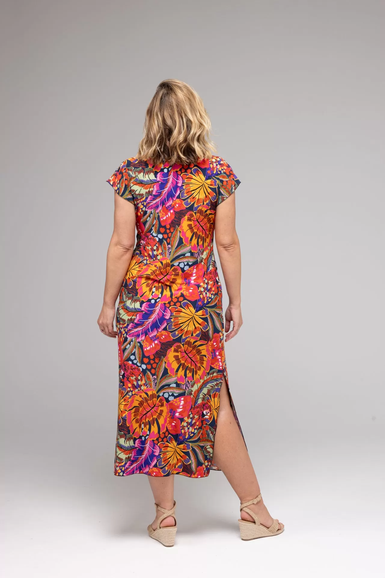 Java Print Short Sleeve Jersey Maxi Dress