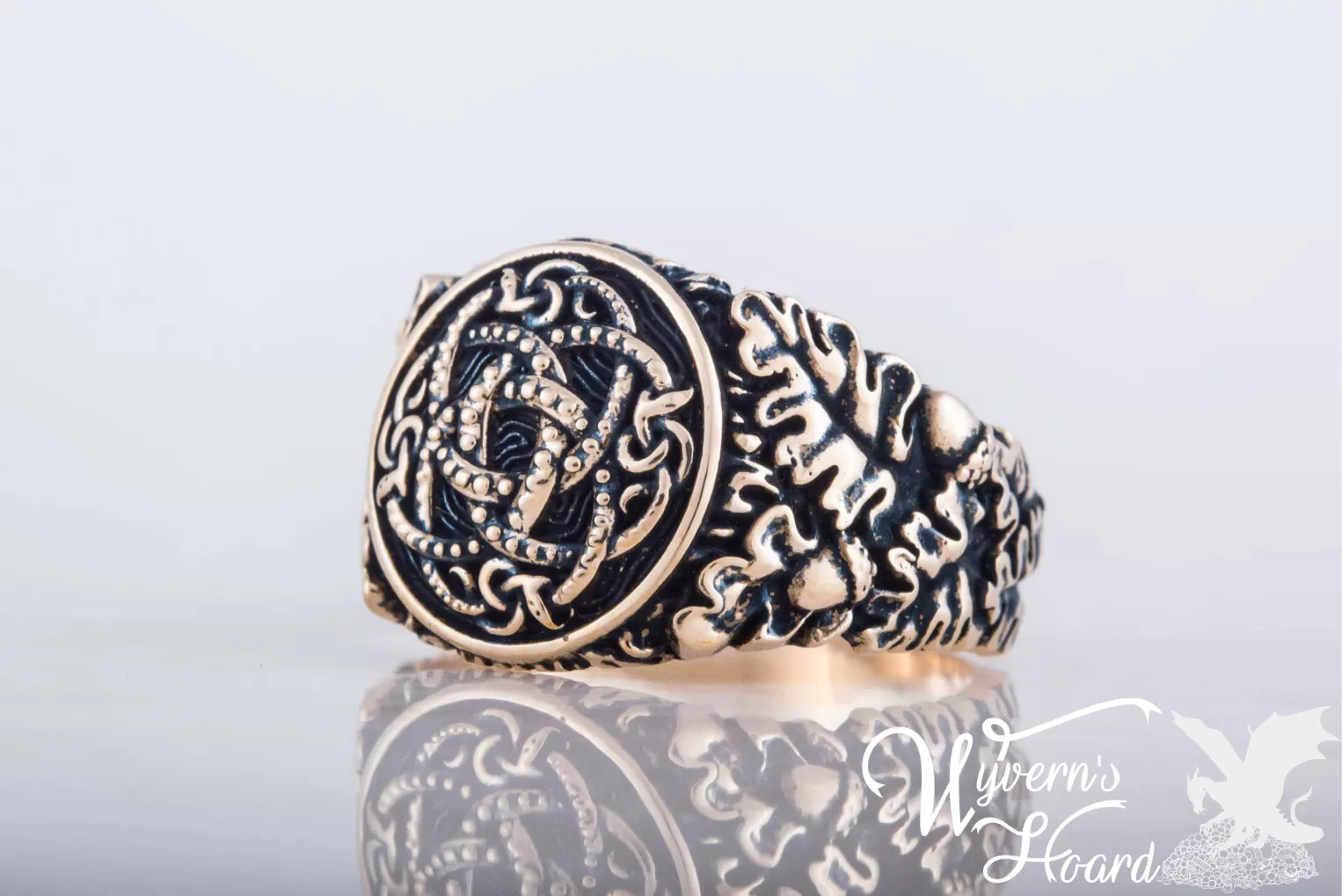 Jörmungandr Ouroboros Acorn & Oak Leaves Ring