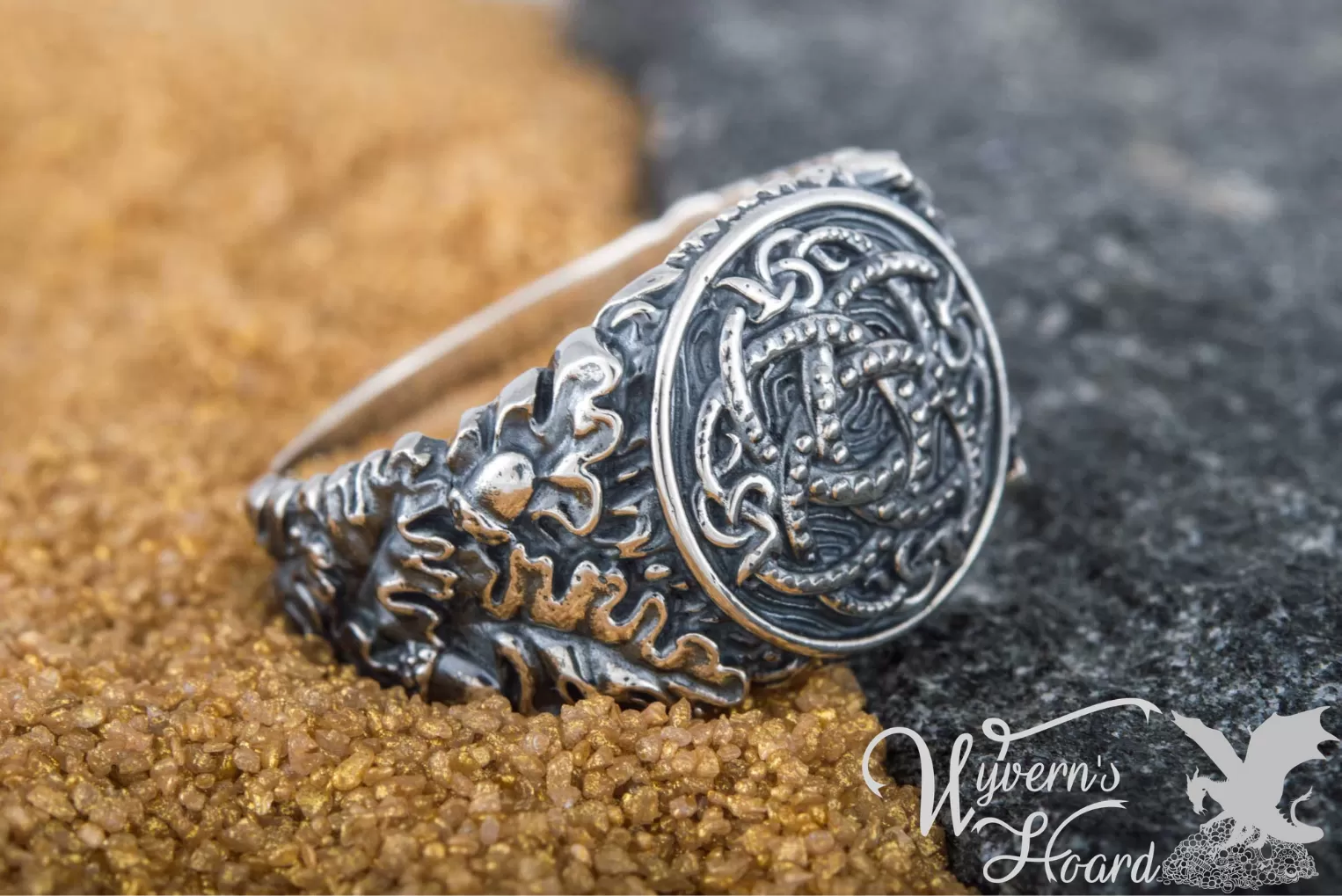 Jörmungandr Ouroboros Acorn & Oak Leaves Ring