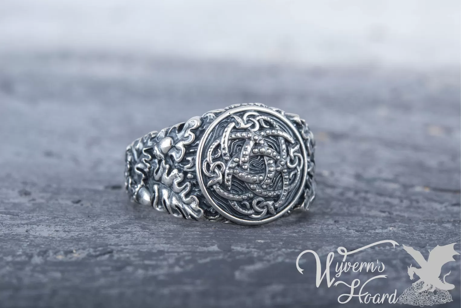 Jörmungandr Ouroboros Acorn & Oak Leaves Ring