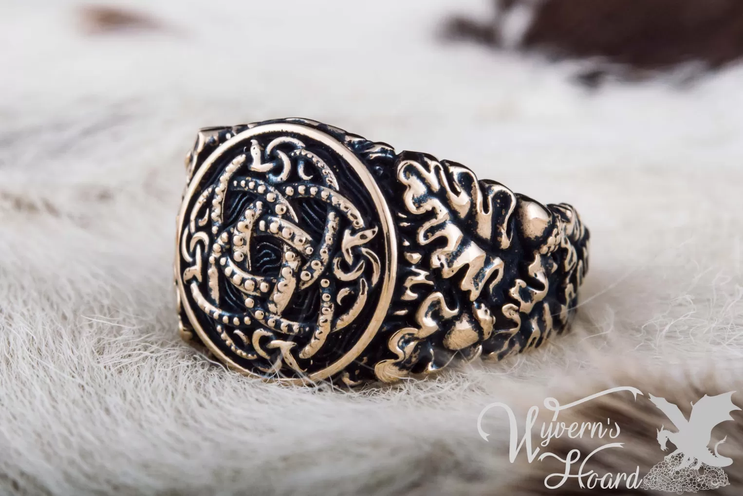 Jörmungandr Ouroboros Acorn & Oak Leaves Ring