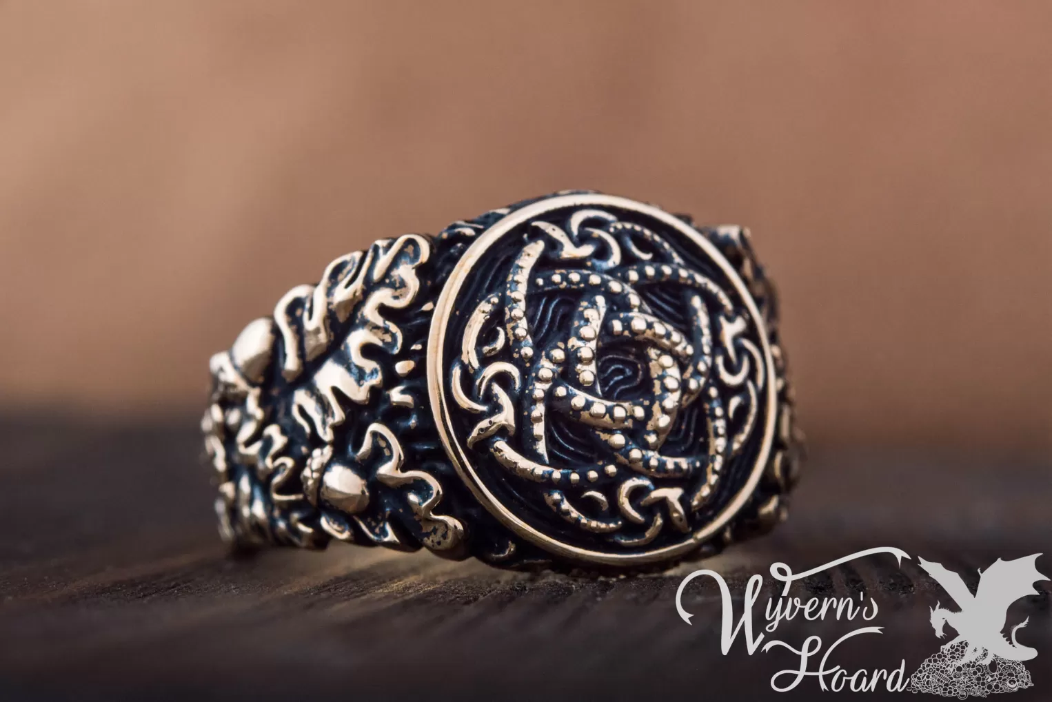 Jörmungandr Ouroboros Acorn & Oak Leaves Ring