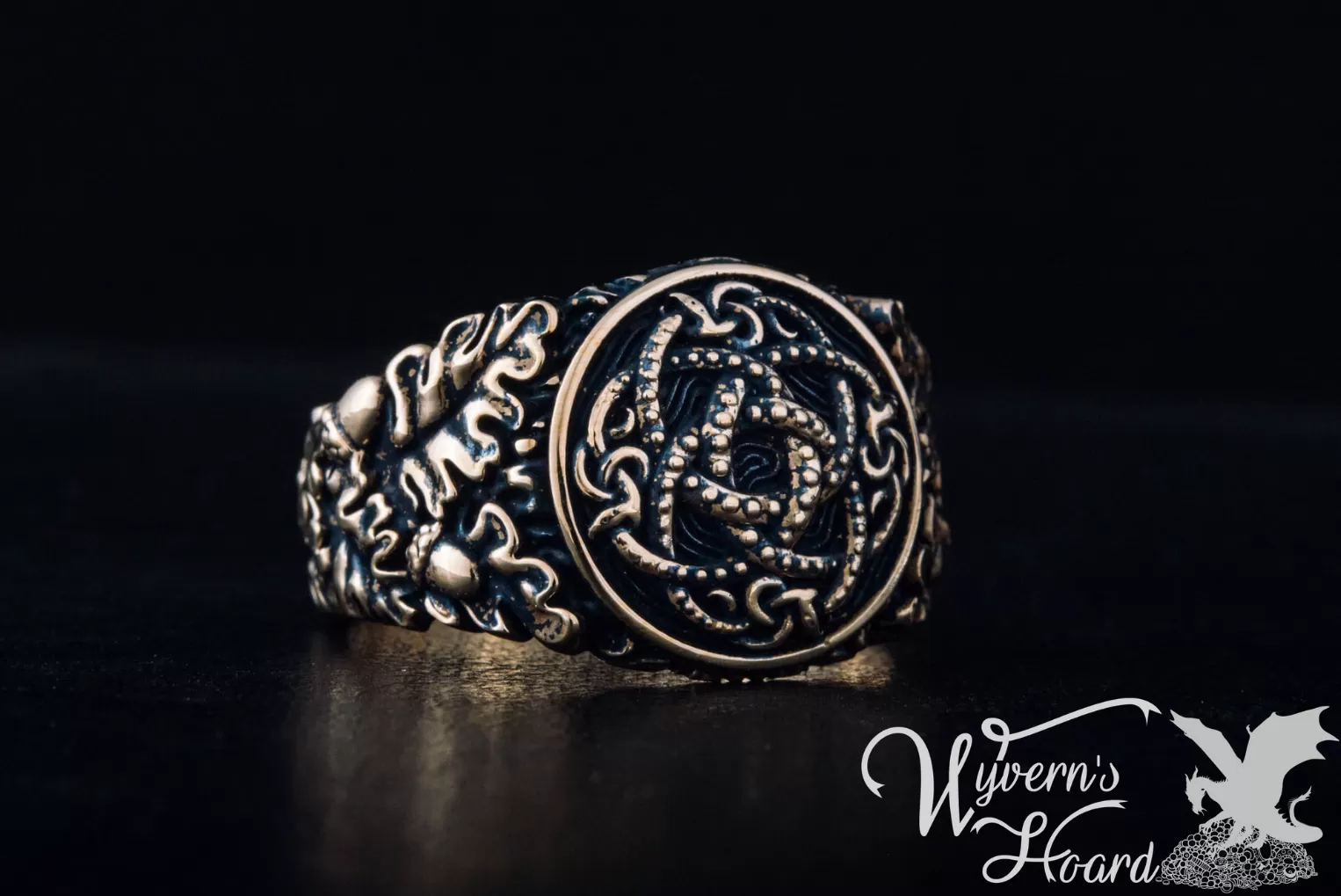 Jörmungandr Ouroboros Acorn & Oak Leaves Ring