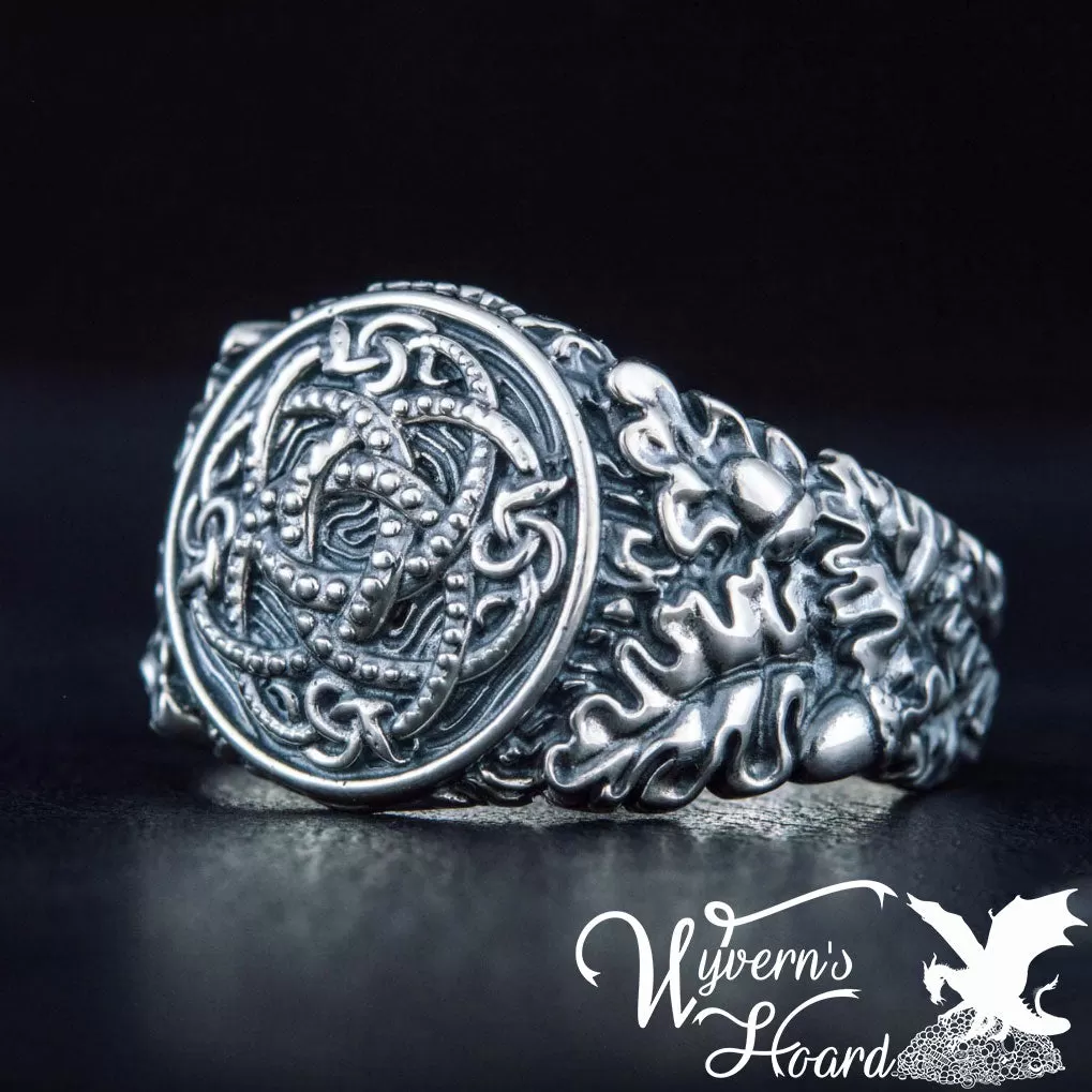 Jörmungandr Ouroboros Acorn & Oak Leaves Ring