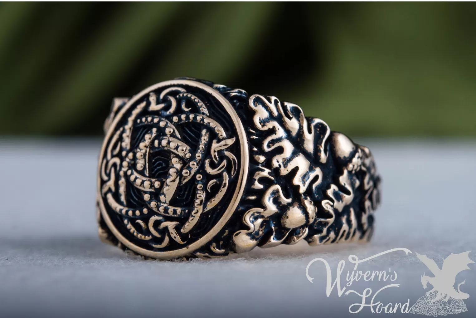 Jörmungandr Ouroboros Acorn & Oak Leaves Ring