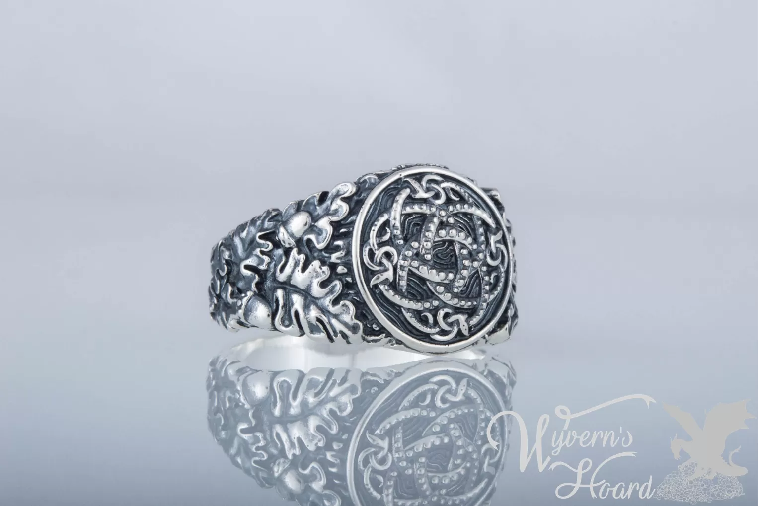 Jörmungandr Ouroboros Acorn & Oak Leaves Ring