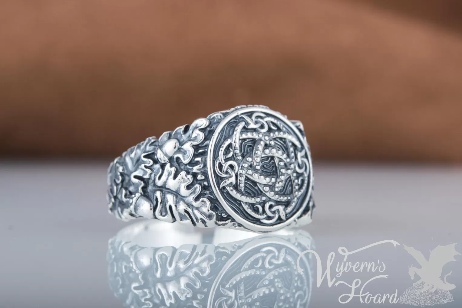 Jörmungandr Ouroboros Acorn & Oak Leaves Ring