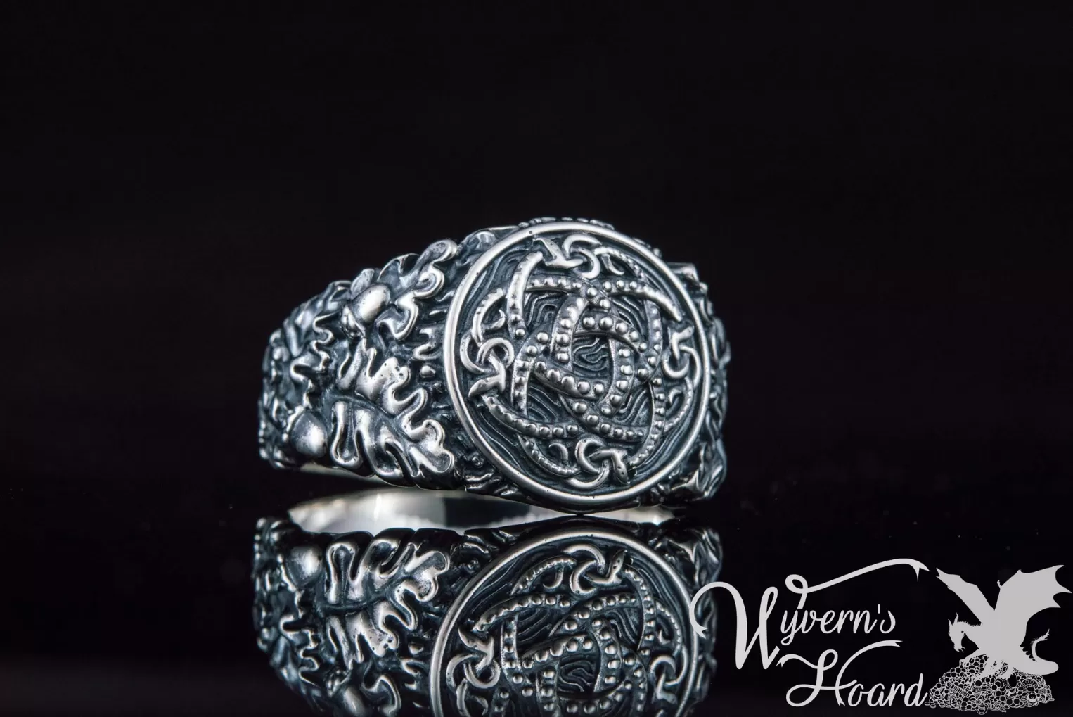 Jörmungandr Ouroboros Acorn & Oak Leaves Ring