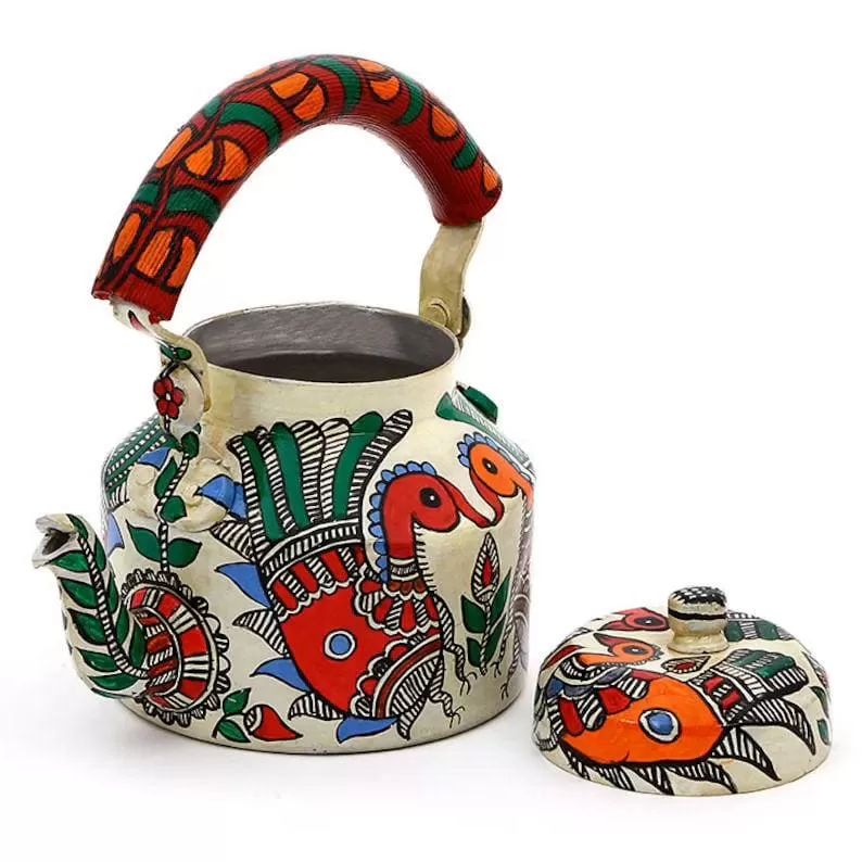 Kaushalam Hand Painted Tea Kettle : Peacocks in Madhubani art form, Indian tea pot, Indian art