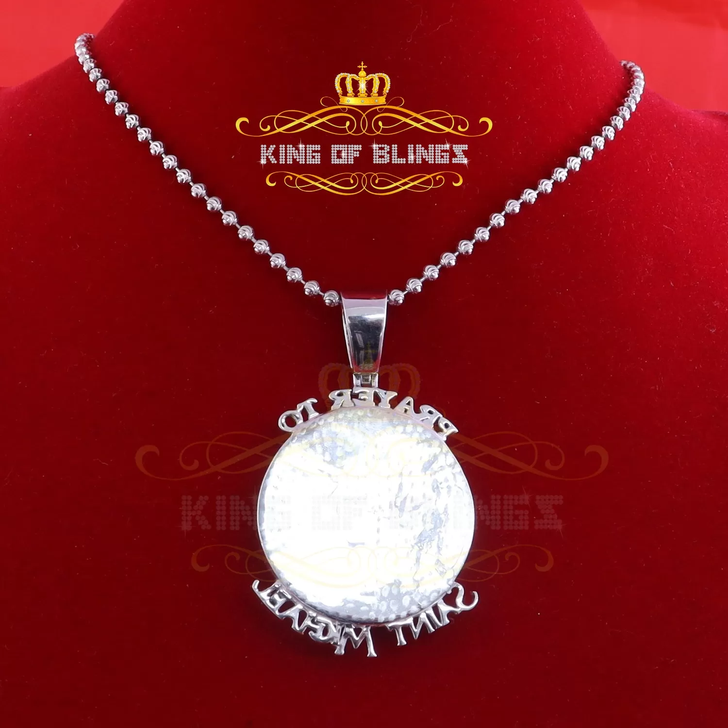 King Of Bling's 5.0ct Genuine Moissanite Sterling Silver White SAINT MICHAELPendant for He/She