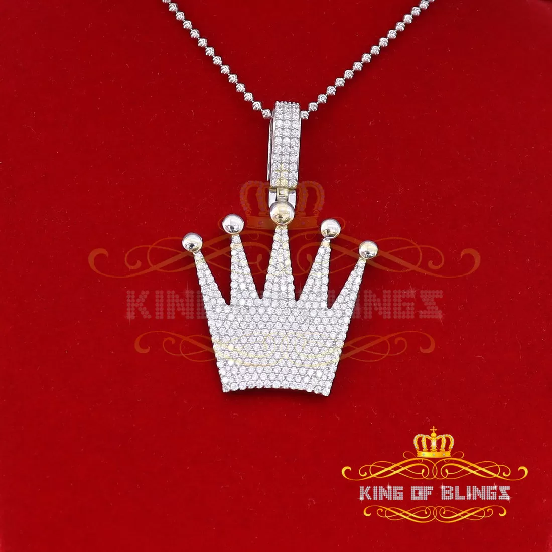 King Of Bling's Promise Crown Shape Pendant White 925 Sterling Silver 5.95ct Cubic Zirconia