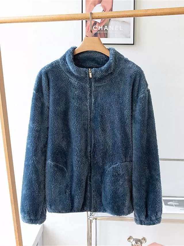 Ladies' Warm Zip-up Sherpa Teddy Coat for Winter