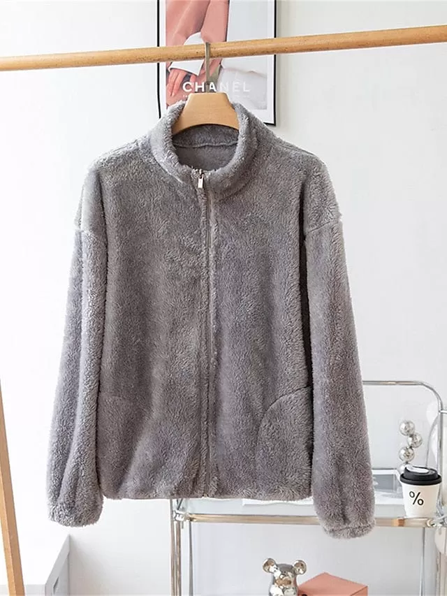 Ladies' Warm Zip-up Sherpa Teddy Coat for Winter