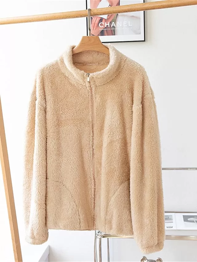 Ladies' Warm Zip-up Sherpa Teddy Coat for Winter