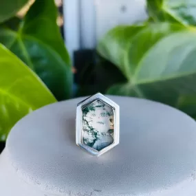 Large hexagon moss agate ring