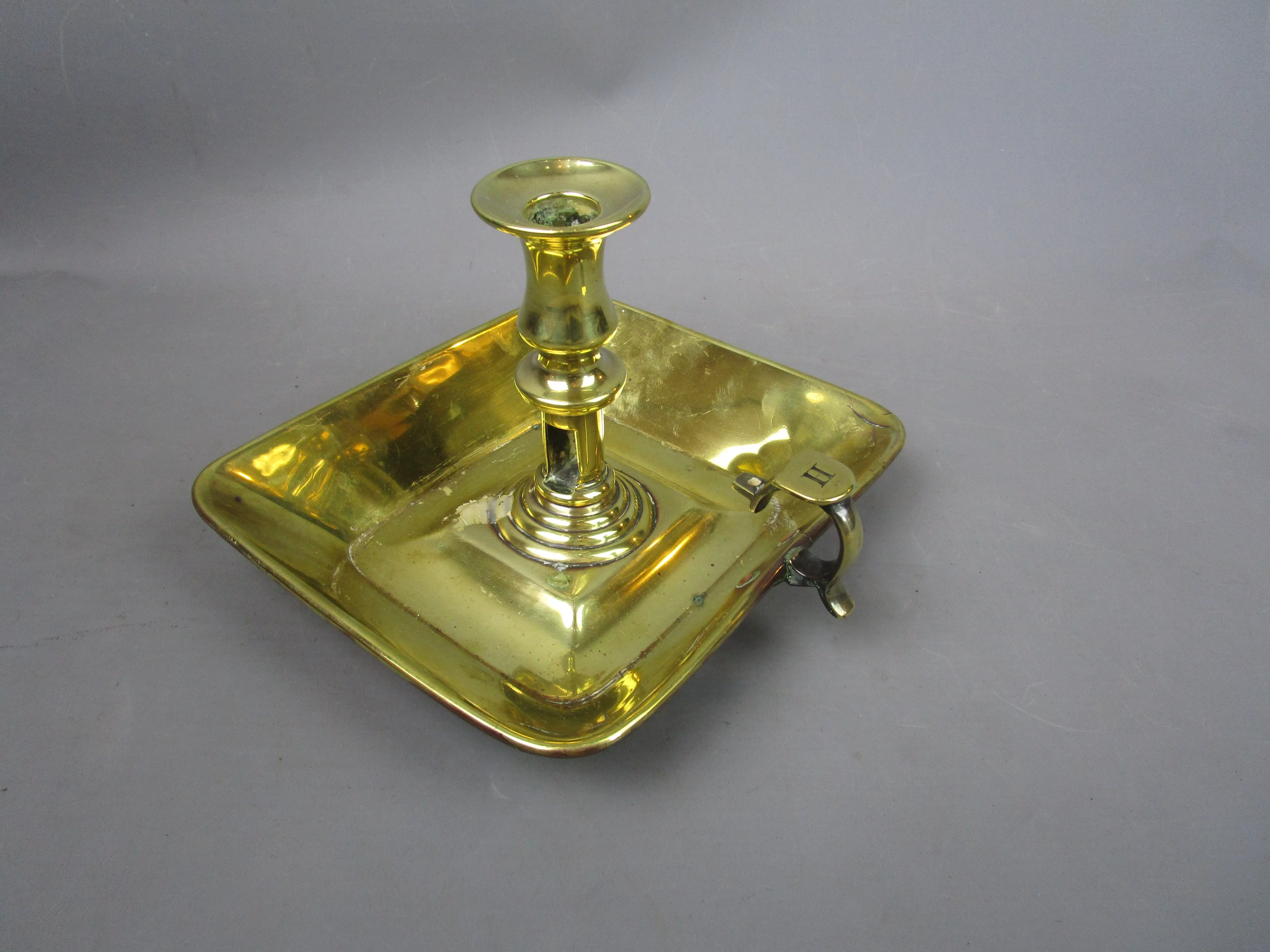 Large Polished Brass Chamberstick Candle Holder Antique Georgian c1820