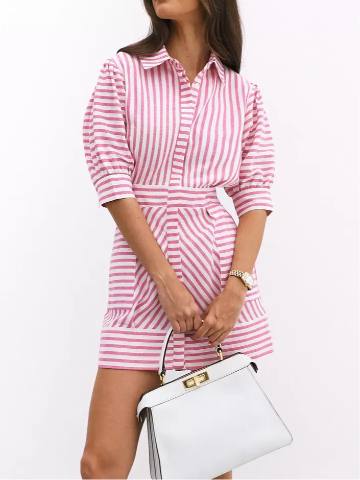 Levante Cotton Blend Stripe Dress | Sunset Pink