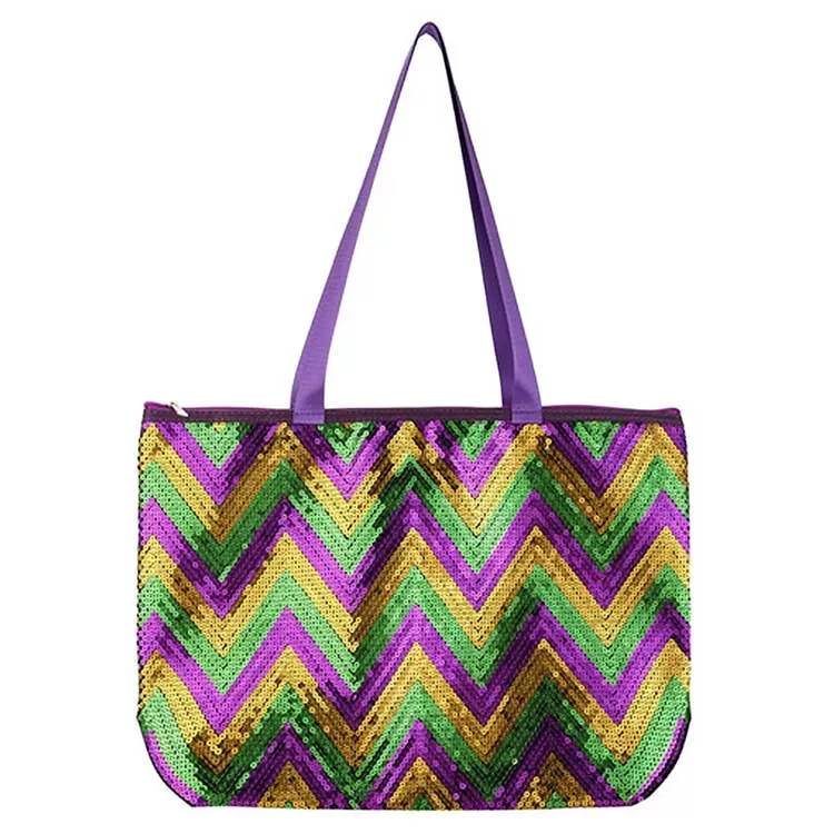 Mardi Gras Chevron Sequin Tote Shoulder Bag