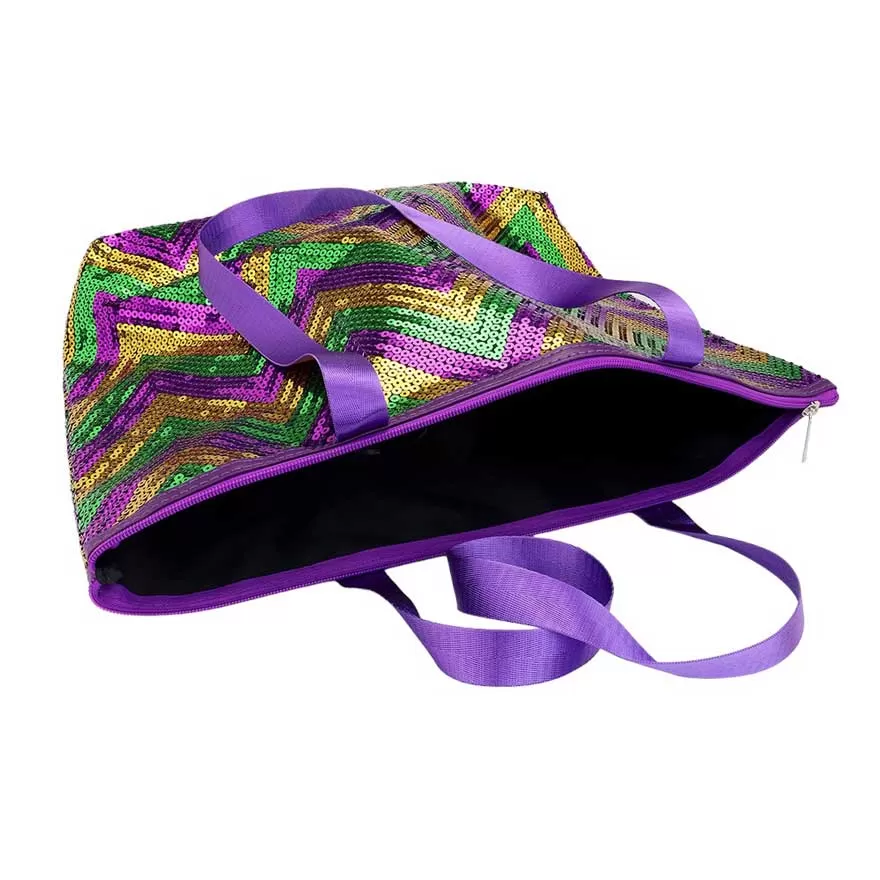 Mardi Gras Chevron Sequin Tote Shoulder Bag