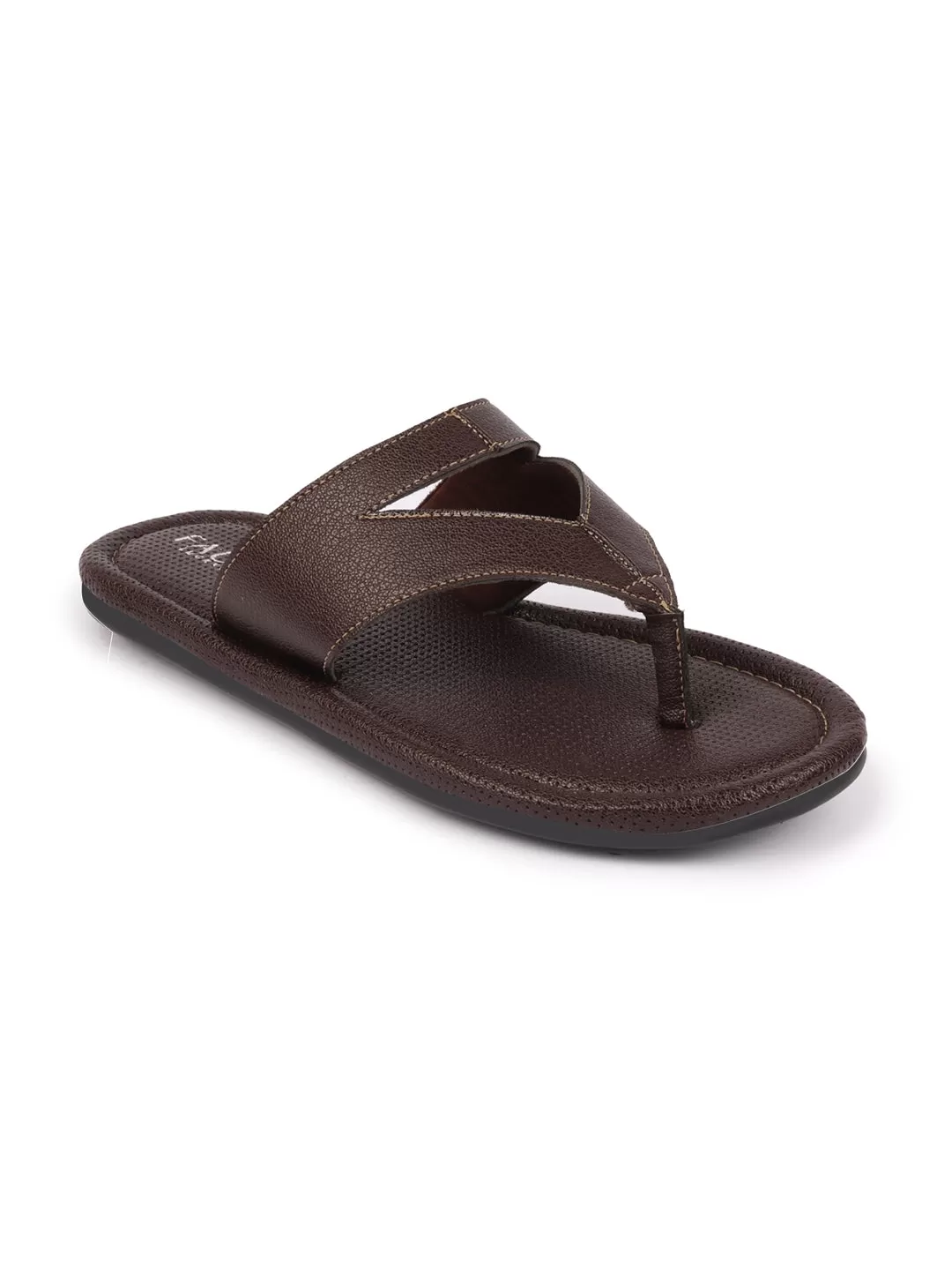 Men Brown Textured Design Outdoor Thong Slipper Sandals