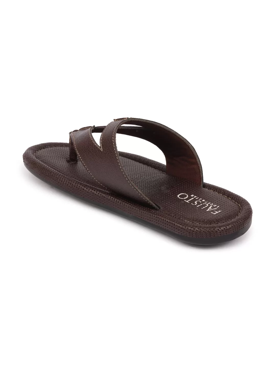 Men Brown Textured Design Outdoor Thong Slipper Sandals